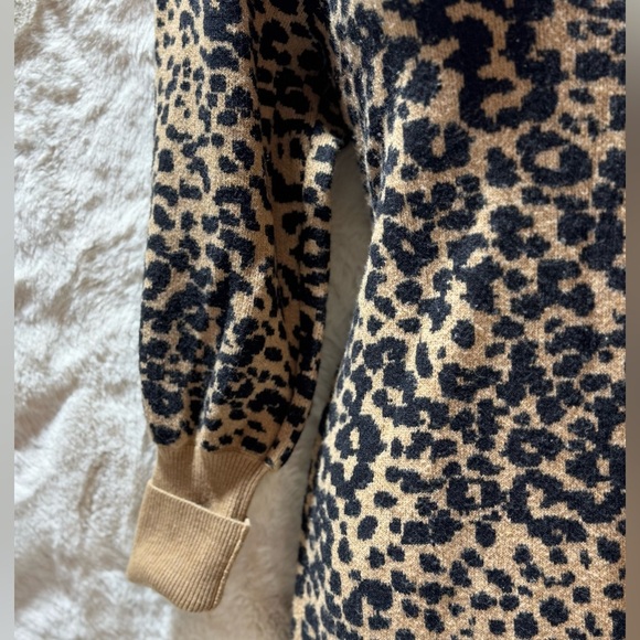 LOFT Knit Sweater Dress medium Leopard Print crew Neck Y2K Fall Autumn NWOT - Picture 7 of 13